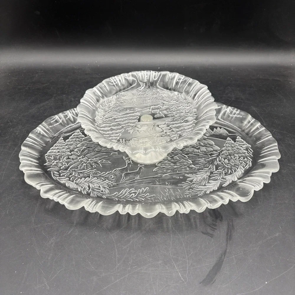 VTG Christmas Mikasa Winter Dreams Platter Holiday Classics Plus Cake Riser
